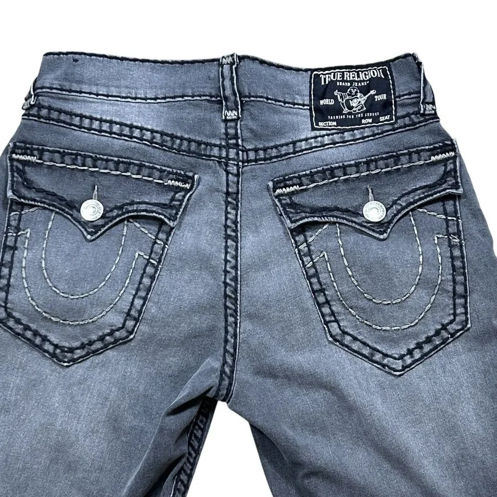 True Religion Men’s 32 Relaxed Baggy Super T Flap Jeans Grey Wash Stitch Denim